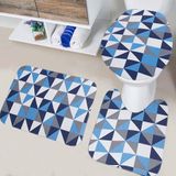 Kit Com 3 Tapetes De Banheiro Geométrico Azul