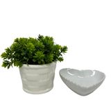 Conjunto Decoração Vaso Branco Cerâmico + Porta Joia Coração