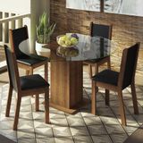 Conjunto Sala De Jantar Madesa Madu Mesa Tampo De Vidro Redondo 4 Cadeiras - Rustic/preto/preto