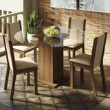 Conjunto Sala De Jantar Madesa Madu Mesa Tampo De Vidro Redondo 4 Cadeiras - Rustic/crema/bege