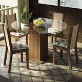 Conjunto Sala De Jantar Madesa Madu Mesa Tampo De Vidro Redondo 4 Cadeiras - Rustic/crema/hibiscos
