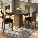 Conjunto Sala De Jantar Madesa Paula Mesa Tampo De Vidro Redondo 4 Cadeiras - Rustic/preto