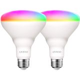 Lâmpada Inteligente Anwio Br30 Rgb Mudança De Cor Led Wifi Lâmpadas Multicoloridas E26 Base, Compatível Com Alexa, Google Assistente, Sem Hub Necessá