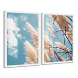 Quadro 90x120cm Vista De Trigo Céu Azul Moldura Branca Com Vidro - Oppen House