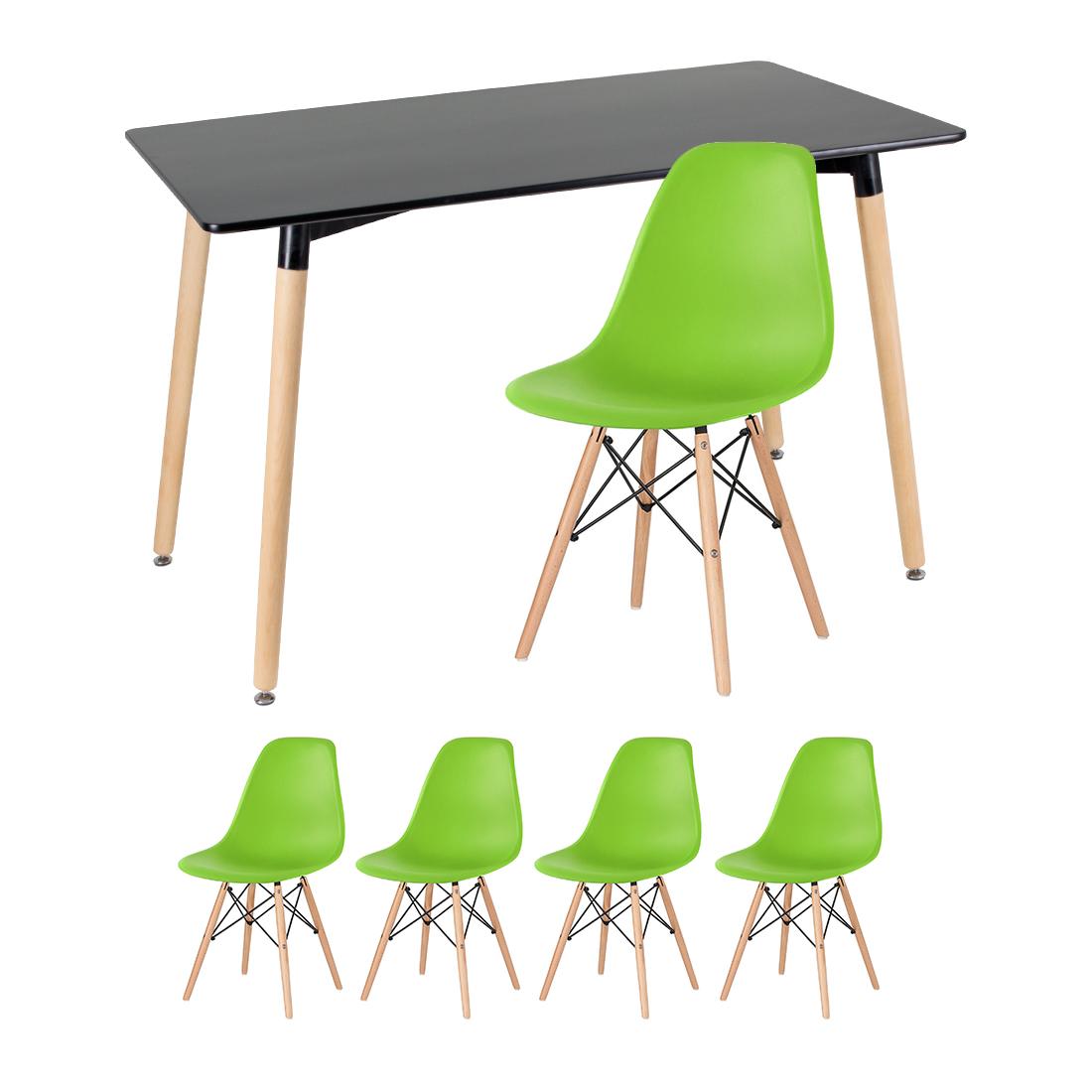 Kit - Mesa Retangular Eames 60 X 120 Cm Preto + 4 Cadeiras Eiffel Dsw Verde Claro