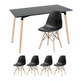 Kit - Mesa Retangular Eames 60 X 120 Cm Preto + 4 Cadeiras Eiffel Dsw Preto