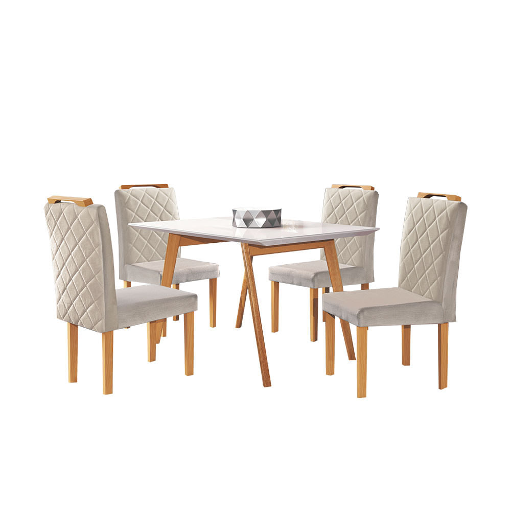 Conjunto Sala De Jantar Mônaco Mesa Pé Palito E 4 Cadeiras Móveis Mix