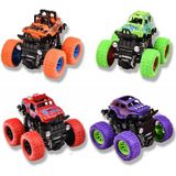 Monster Trucks For Boys, 4 Pack Pull Back Vehicles Carros Para Crianças, 360° Rotação 4 Rodas Tração Durável Atrito Powered Push And Go Brinquedos Ca