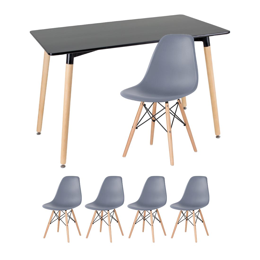 Kit - Mesa Retangular Eames 60 X 120 Cm Preto + 4 Cadeiras Eiffel Dsw Cinza Escuro