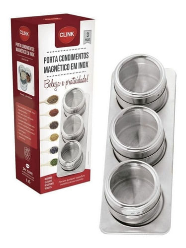 Porta Temperos Condimento 3 Potes Inox Imã Geladeira Oferta