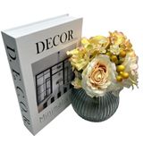 Conjunto Decoração Livro Decor + Vaso Cinza De Vidro Moderno