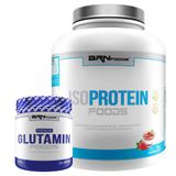 Kit Whey Protein Iso Protein Foods 2kg Morango Glutamina 250