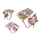 Mesa E Cadeira Infantil Dobravel Mesinha Educativa Kit Crianças Aço E Mdf Rosa