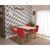 Conjunto De Mesa Dobrável Retrátil 1,40 Branco/noronha + 4 Cadeiras Gomos - Vermelha