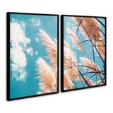 Quadro 90x120cm Vista De Trigo Céu Azul Moldura Preta Com Vidro - Oppen House