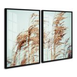 Kit 2 Quadros 90x120cm Decorativo Vento No Trigo Moldura Preta Com Vidro - Oppen House