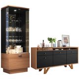 Conjunto Sala De Jantar Cristaleira Aruan E Buffet Ellora H01 Nature/preto - Mpozenato