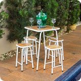 Conjunto De Mesa E 4 Bancos Branco Para Área Externa Jardim