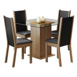Sala De Jantar Aline Mesa Tampo De Vidro Com 4 Cadeiras