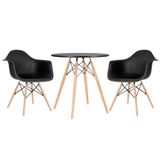 Kit - Mesa Eames 70 cm preto + 2 cadeiras Eiffel DAW com braços preto