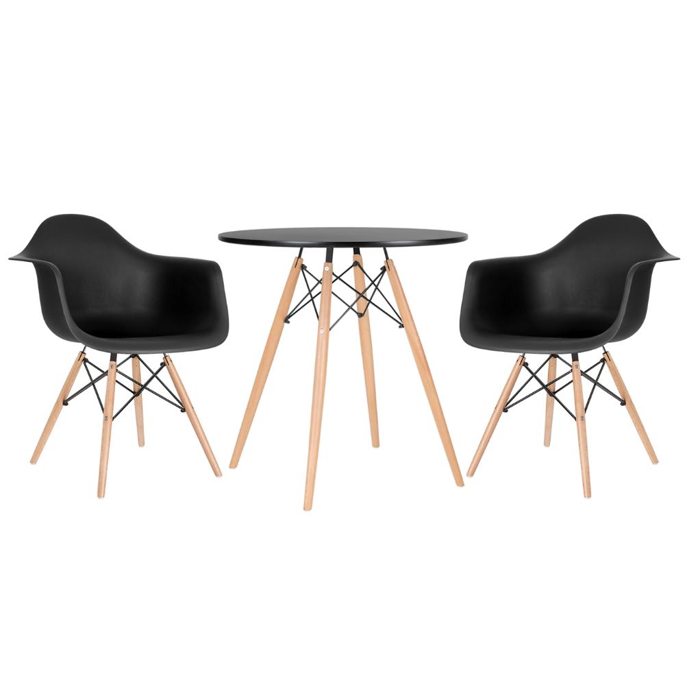 Kit - Mesa Eames 70 cm preto + 2 cadeiras Eiffel DAW com braços preto