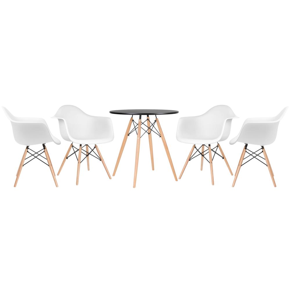 Kit - Mesa Eames 70 cm preto + 4 cadeiras Eiffel DAW com braços branco