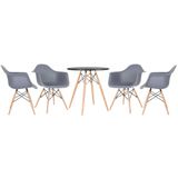 Kit - Mesa Eames 70 cm preto + 4 cadeiras Eiffel DAW com braços cinza escuro