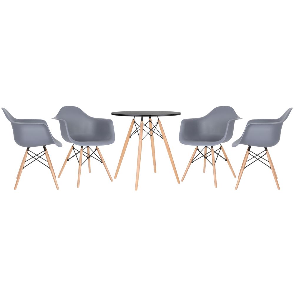 Kit - Mesa Eames 70 cm preto + 4 cadeiras Eiffel DAW com braços cinza escuro