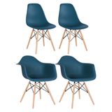 Conjunto 2 x cadeiras Eames DAW com braços + 2 cadeiras Eiffel DSW - Azul petróleo