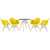 Kit - Mesa Eames 70 cm preto + 4 cadeiras Eiffel DAW com braços amarelo