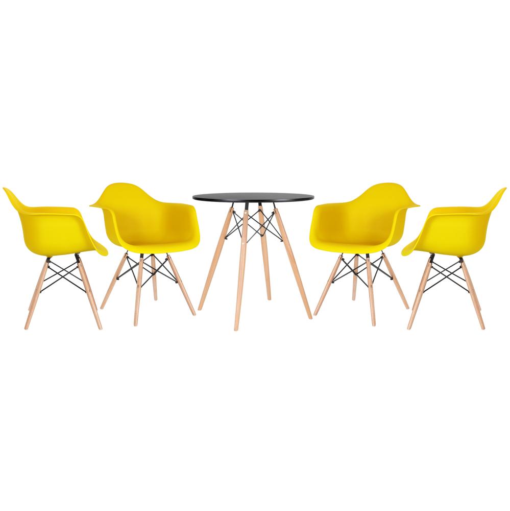 Kit - Mesa Eames 70 cm preto + 4 cadeiras Eiffel DAW com braços amarelo