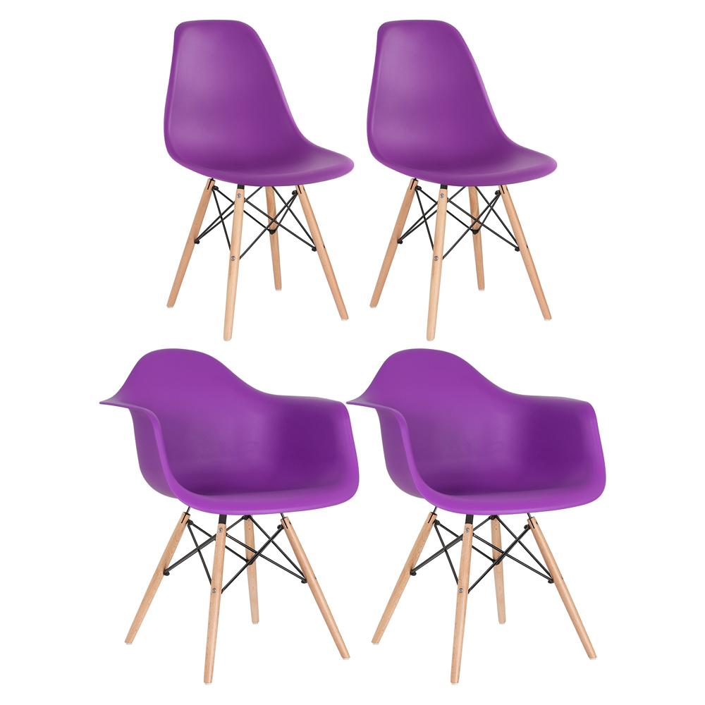Conjunto 2 x cadeiras Eames DAW com braços + 2 cadeiras Eiffel DSW - Roxo