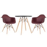 Kit - Mesa Eames 70 cm preto + 2 cadeiras Eiffel DAW com braços marrom