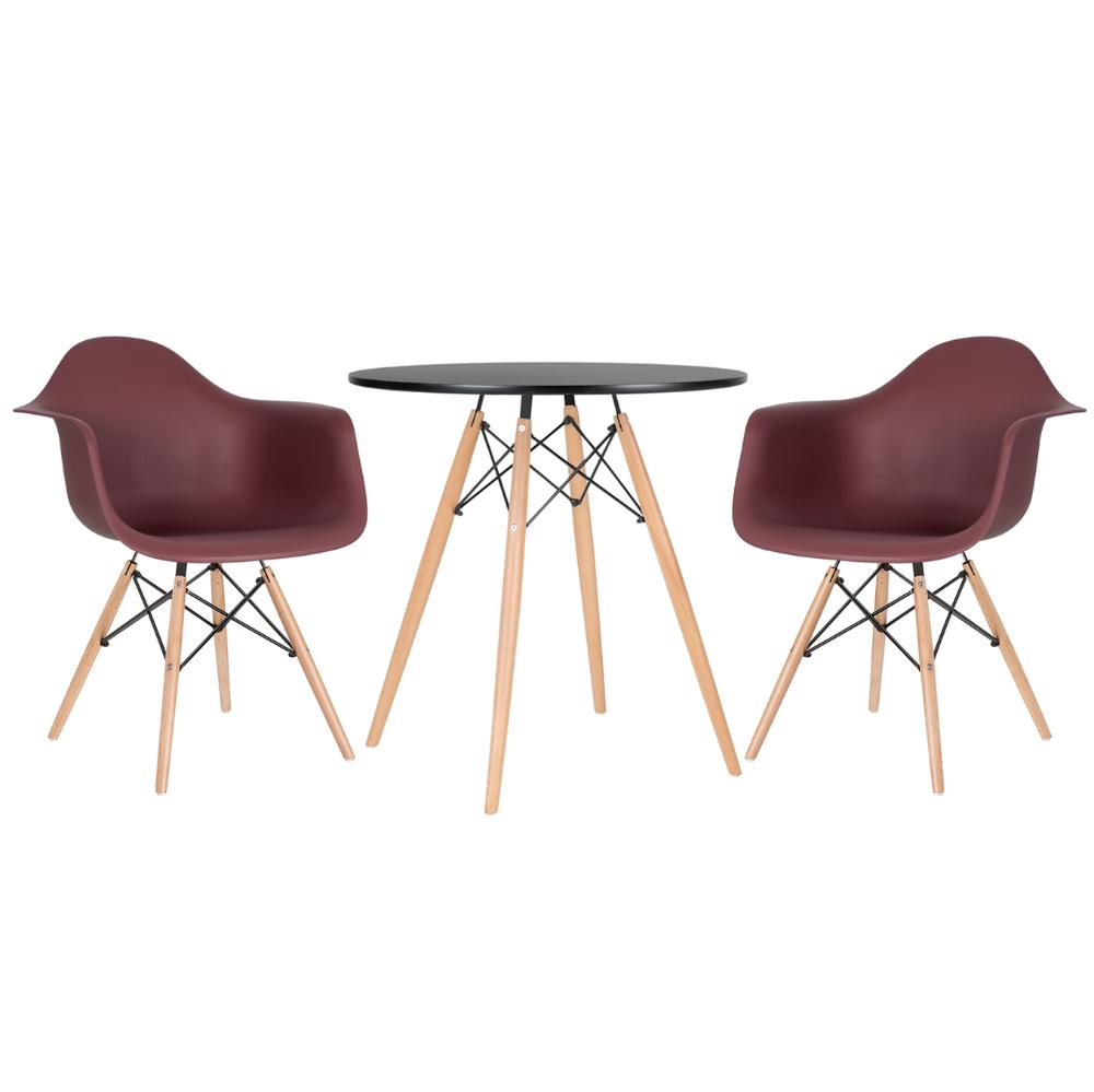 Kit - Mesa Eames 70 cm preto + 2 cadeiras Eiffel DAW com braços marrom