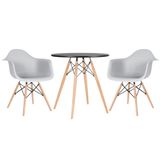 Kit - Mesa Eames 70 cm preto + 2 cadeiras Eiffel DAW com braços cinza claro