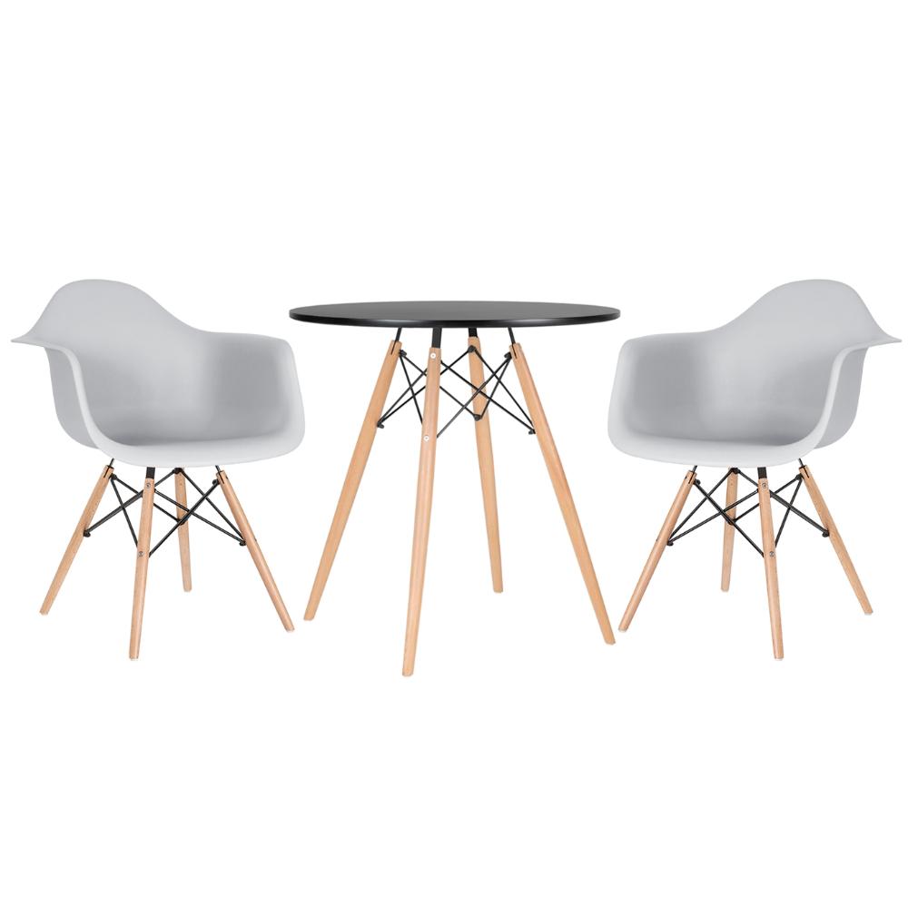 Kit - Mesa Eames 70 cm preto + 2 cadeiras Eiffel DAW com braços cinza claro