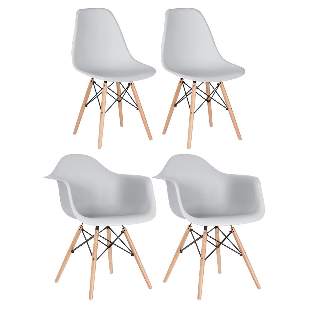 Conjunto 2 x cadeiras Eames DAW com braços + 2 cadeiras Eiffel DSW - Cinza claro