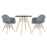 Kit - Mesa Eames 70 cm preto + 2 cadeiras Eiffel DAW com braços cinza escuro