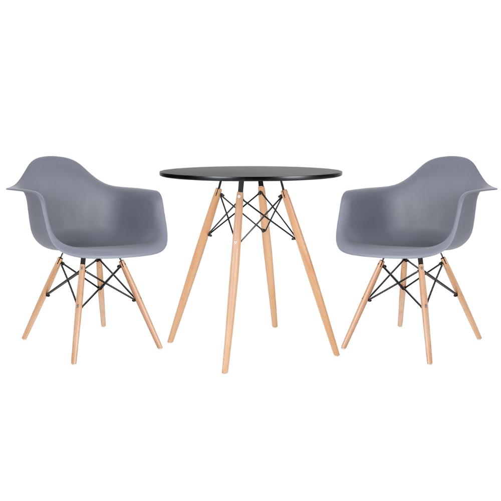 Kit - Mesa Eames 70 cm preto + 2 cadeiras Eiffel DAW com braços cinza escuro