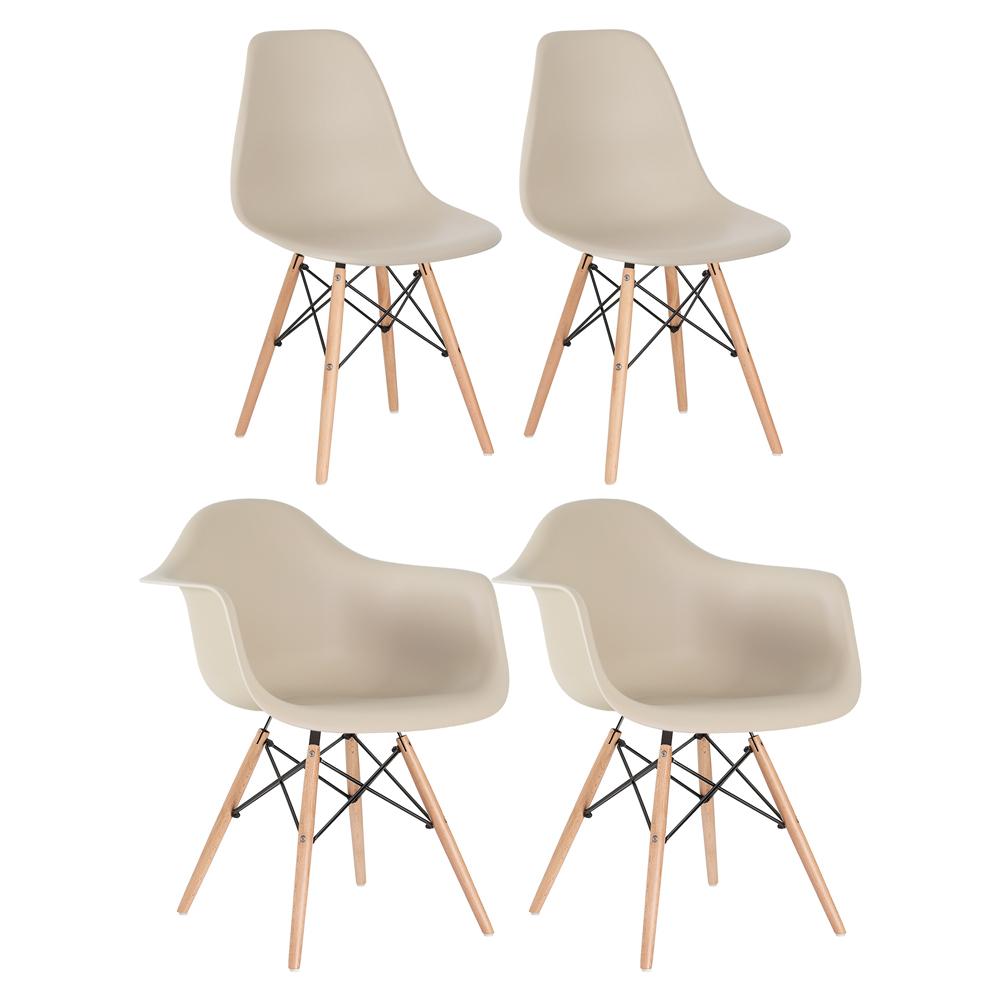 Conjunto 2 x cadeiras Eames DAW com braços + 2 cadeiras Eiffel DSW - Nude