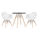 Kit - Mesa Eames 70 cm preto + 2 cadeiras Eiffel DAW com braços branco