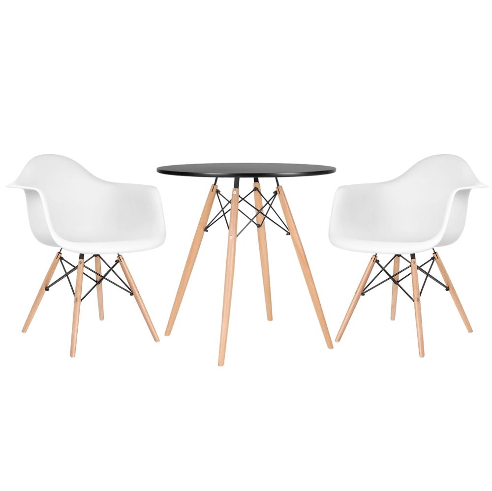 Kit - Mesa Eames 70 cm preto + 2 cadeiras Eiffel DAW com braços branco