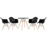 Kit - Mesa Eames 70 cm preto + 4 cadeiras Eiffel DAW com braços nude