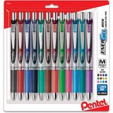 Caneta De Gel Líquido Retrátil Pentel Energel Rtx, (0,7 Mm) Linha Média, Tinta Variada, 12-pk (bl77bp12m)