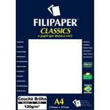 Papel Couchê Classics A4, 120 G, 50 Folhas, Filipaper - Branco Brilho - 02209
