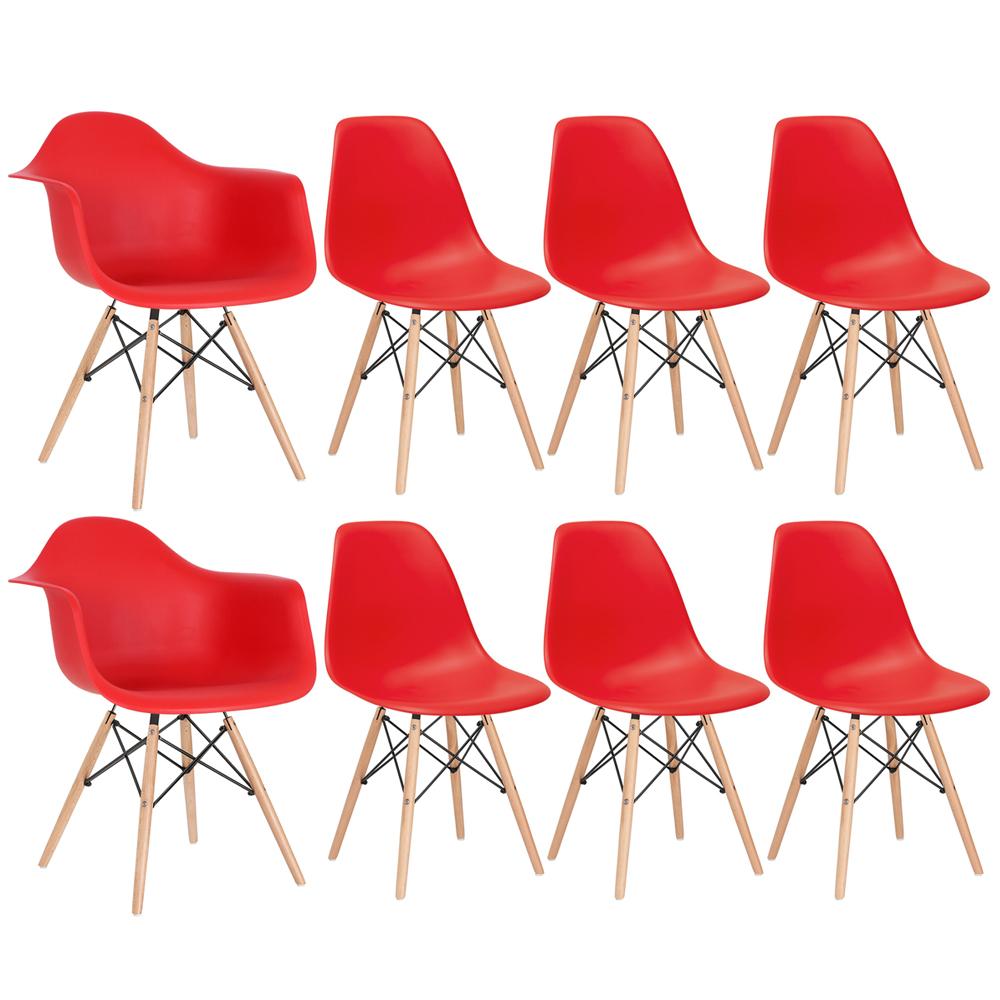 Conjunto 2 x cadeiras Eames DAW com braços + 6 cadeiras Eiffel DSW - Vermelho