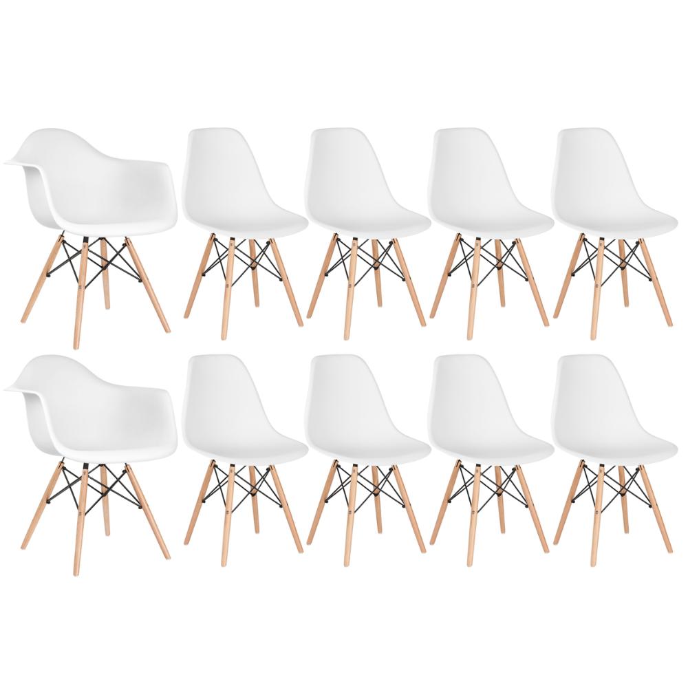 Conjunto 2 x cadeiras Eames DAW com braços + 8 cadeiras Eiffel DSW - Branco