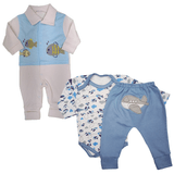 Kit Roupa De Bebê 3 Peças Inverno Macacão Body Mijão Bordado