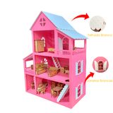 Casa Casinha De Boneca Rosa Mdf + Mini Móveis Montados Polly