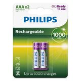 Pilha Recarregável Aaa Philips 1000mah Hr03 Micro 1.2v Com 2 Unidades